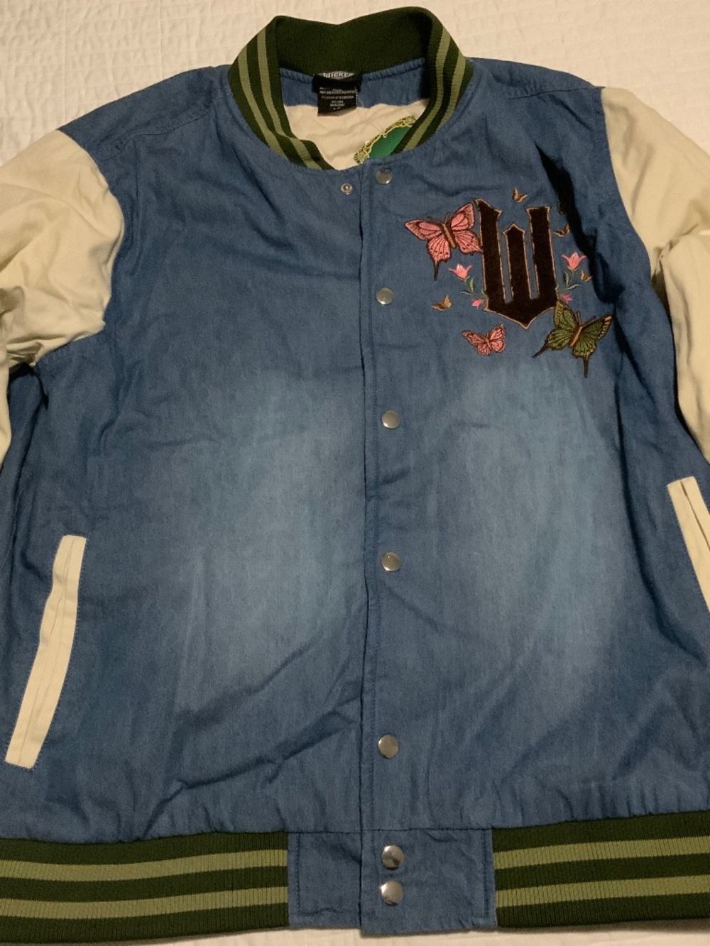 Wicked Glinda & Elphaba Denim Varsity Jacket - BoxLunch Exclusive